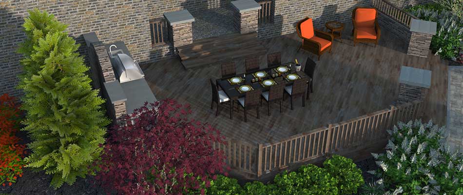 This 3D rendering of a custom patio in Hendersonville depicts a beautiful outdoor living space.
