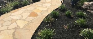 mulch with stone walkway