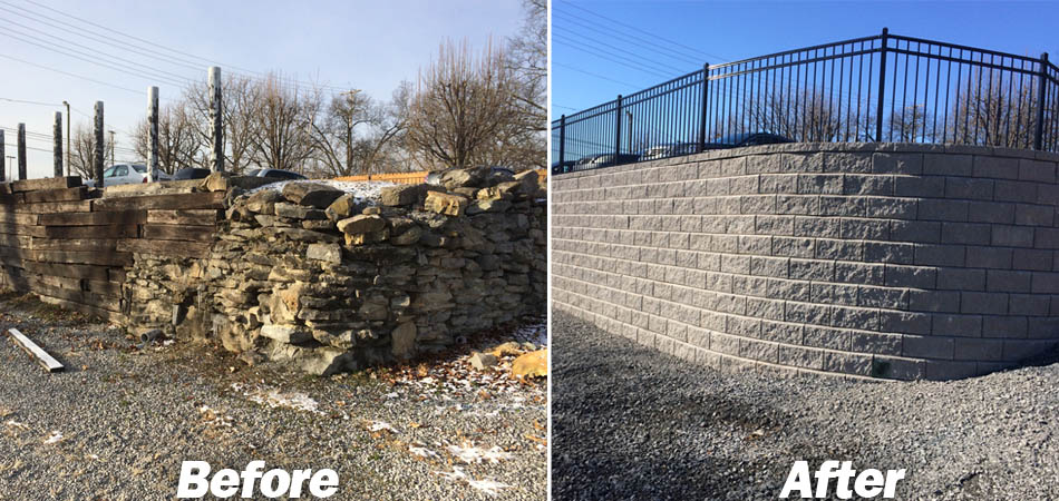Before and After retaining wall installation